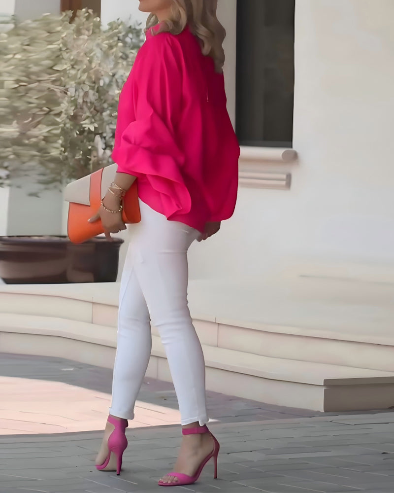 Chemise Manche Bouffante Élégante À Col