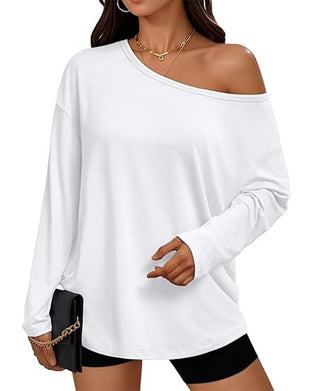 T-Shirt Une Épaule Unie Manches Longues