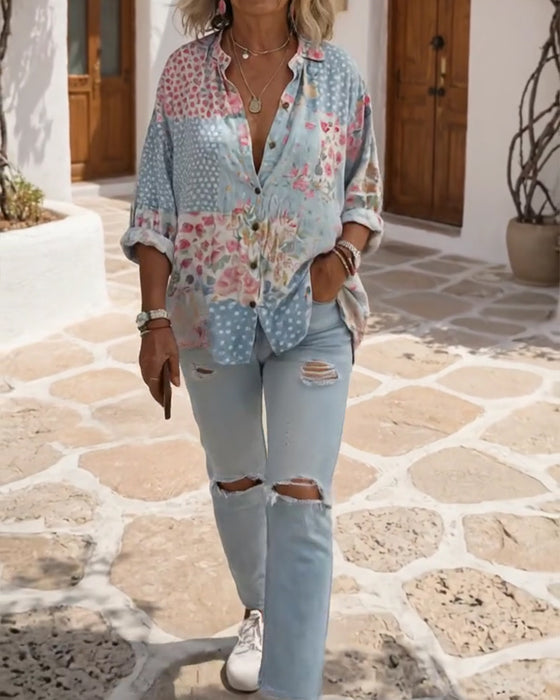 Chemise À Imprimé Fleuri Et Col Montant