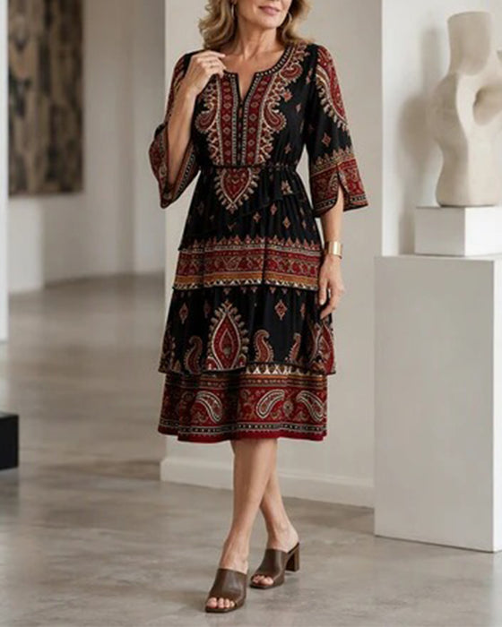 Robe Imprimée Col Rond Manche Courte