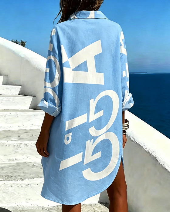 Robe Lettre Imprimé Bouton Manche Longue