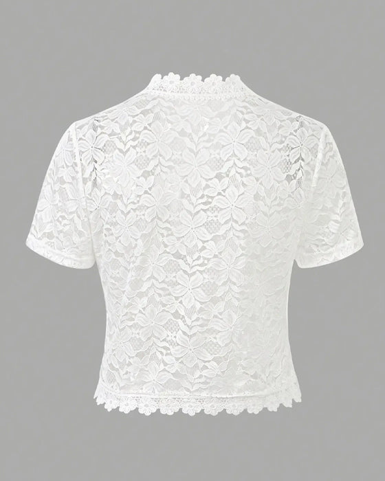 Manteau Uni Fleur Dentelle Manche Courte