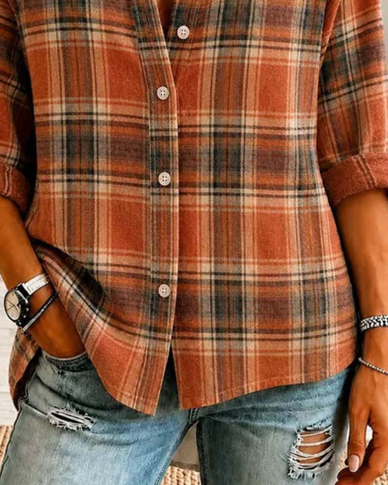 Chemise Revers À Carreaux Manches Longues