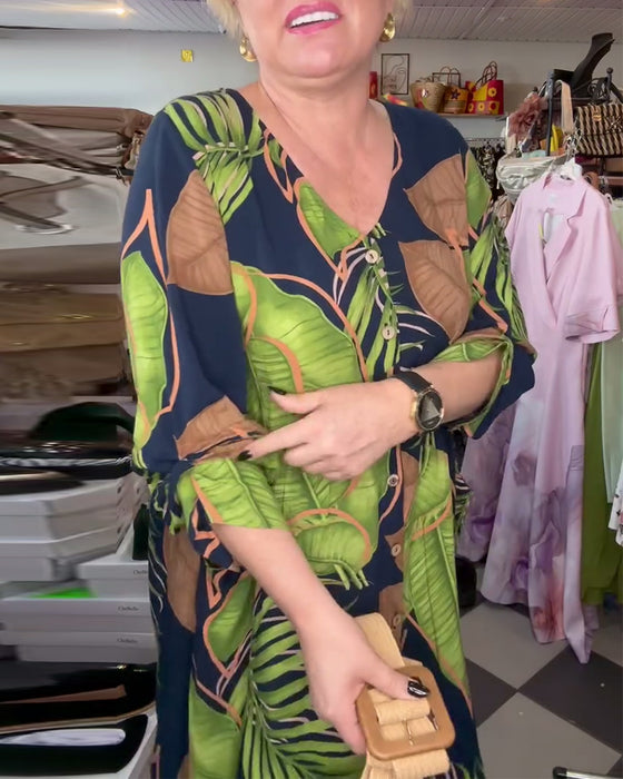 Robe Ample À Imprimé Feuillage Et Col En V