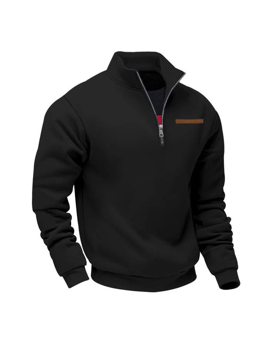 Sweatshirt Couleur Unie Col Montant Fermeture Éclair