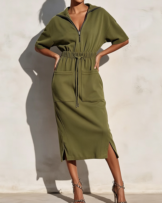 Robe Fermeture Éclair Revers Taille Poche