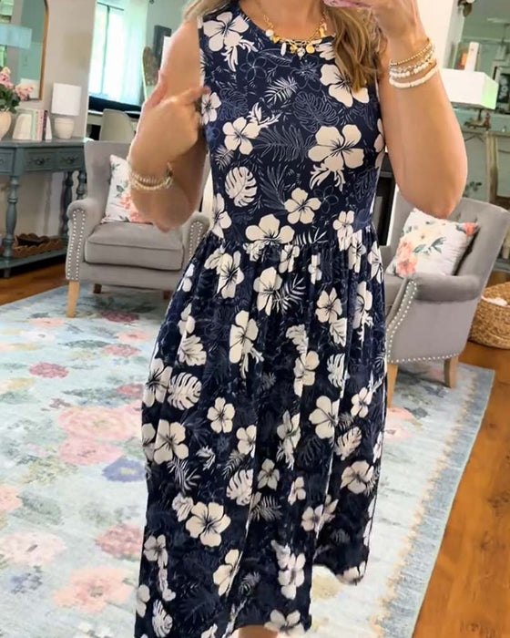 Robe Rayée Sans Manches Jupe Ample