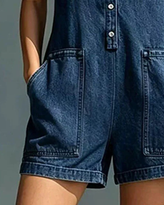 Combinaison Denim Sans Manches Courte