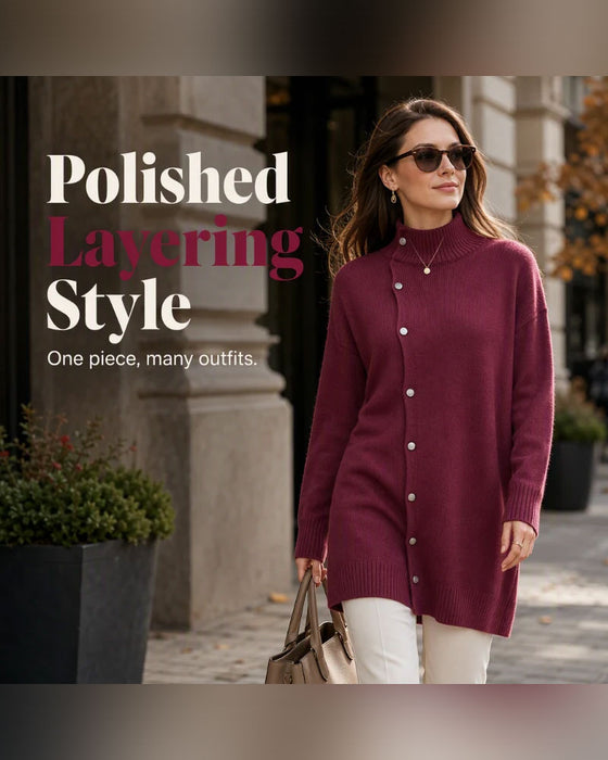 Cardigan Col Roulé Simple Boutonnage