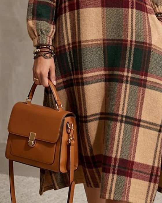 Robe Col En V Boutonné Écossais Fente
