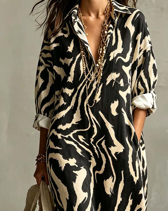 Chemise Robe Imprimé Animal Col Pocket