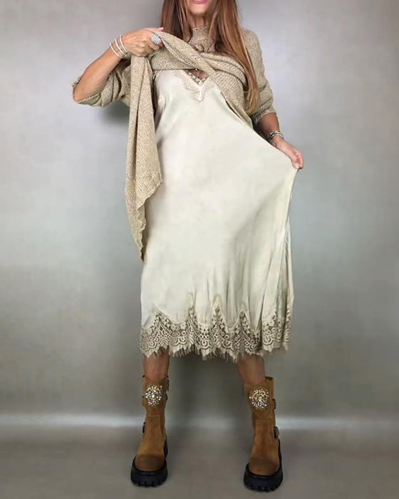 Ensemble Deux Pièces Avec Robe Tricotée Et Robe Cami En Dentelle