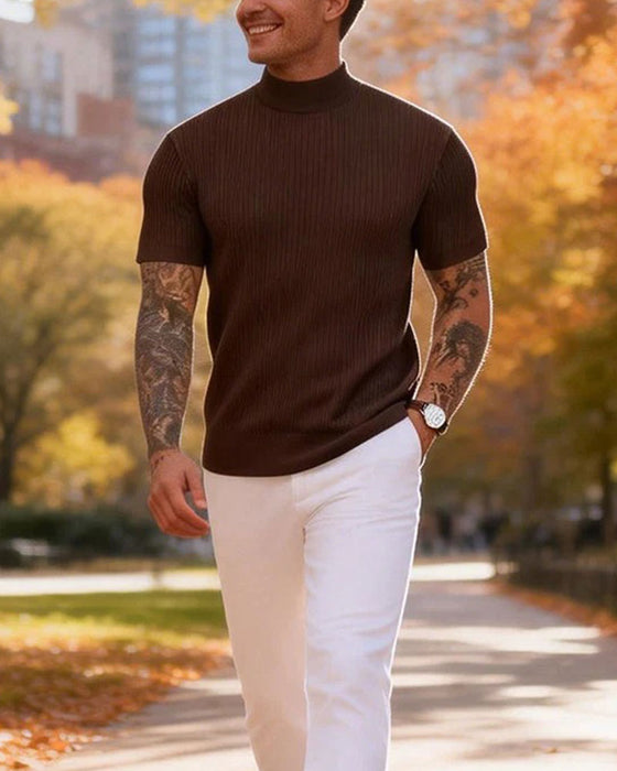 T-Shirt Mock Neck Herren Kurzarm