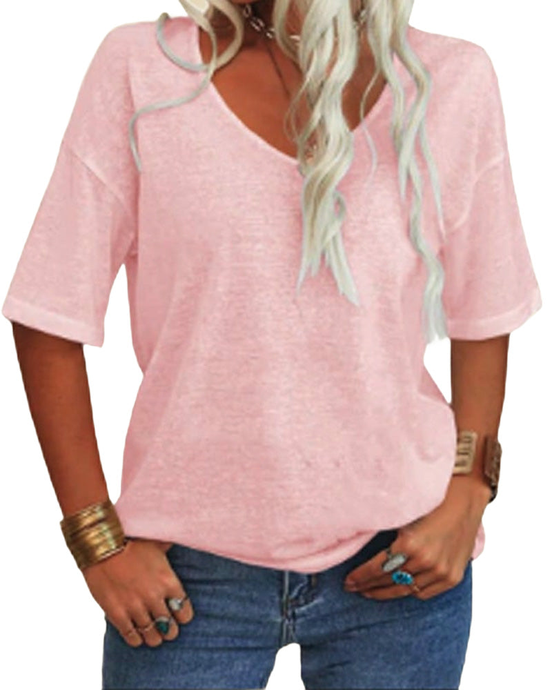 Haut Femme Manches Courtes Col V