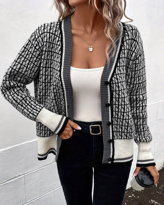 Cardigan Vintage Carreaux Boutonnage