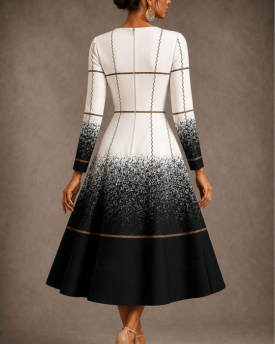 Robe Col En V À Carreaux Bloc De Couleur Dégradé