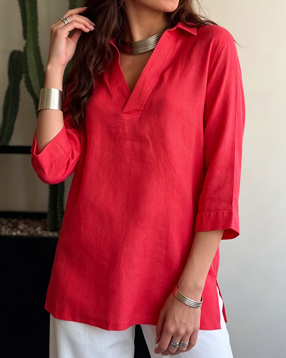 Blouse Décontractée Col-V Uni