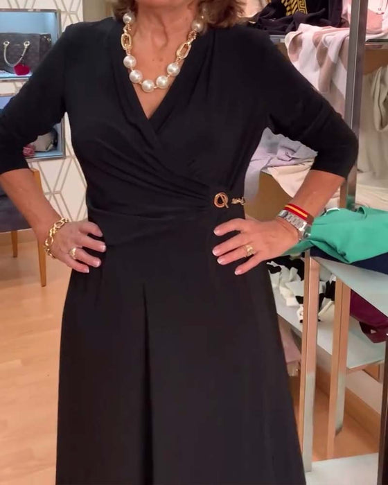 Col V Cintré Fente à la Taille Robe