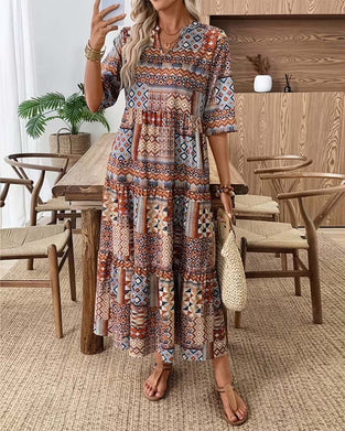 Robe Ethnique Imprimé Géométrique Longue