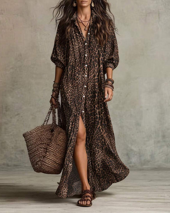 Robe Col Chemise Léopard