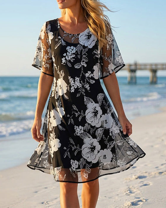Robe Col Rond Floral