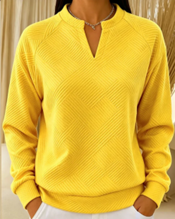 Sweat Col En V Rayé Raglan Unicolore