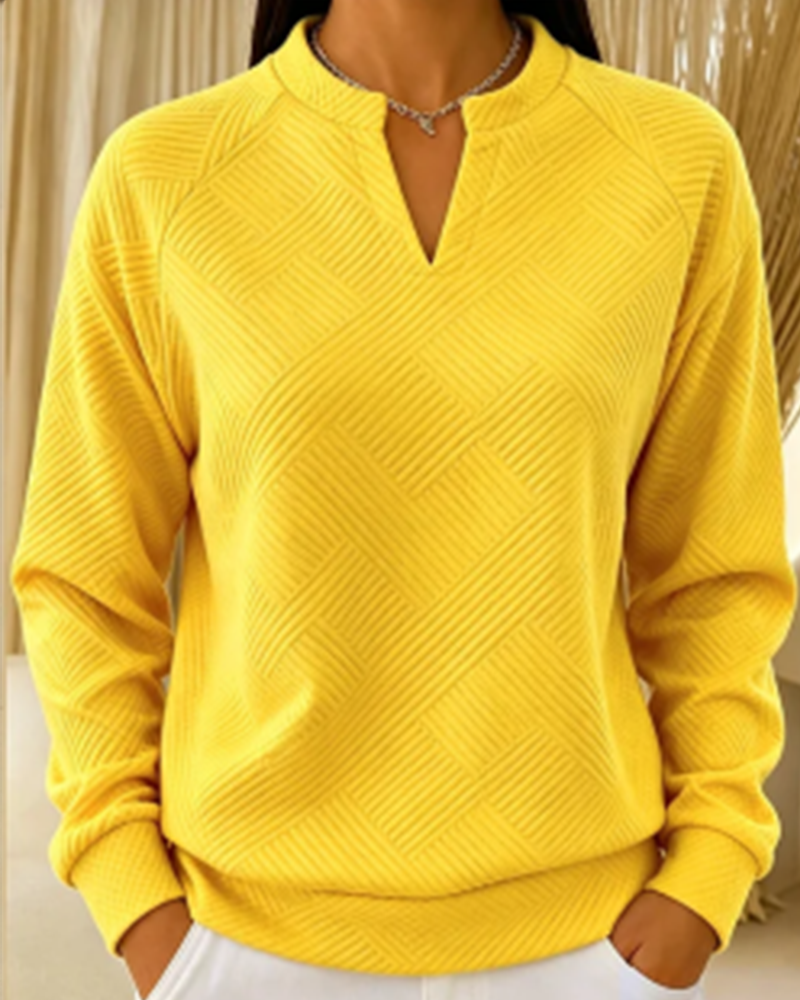 Sweat Col En V Rayé Raglan Unicolore