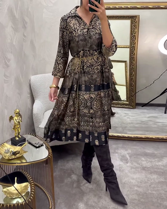 Robe décontractée imprimée à poche boutonnée