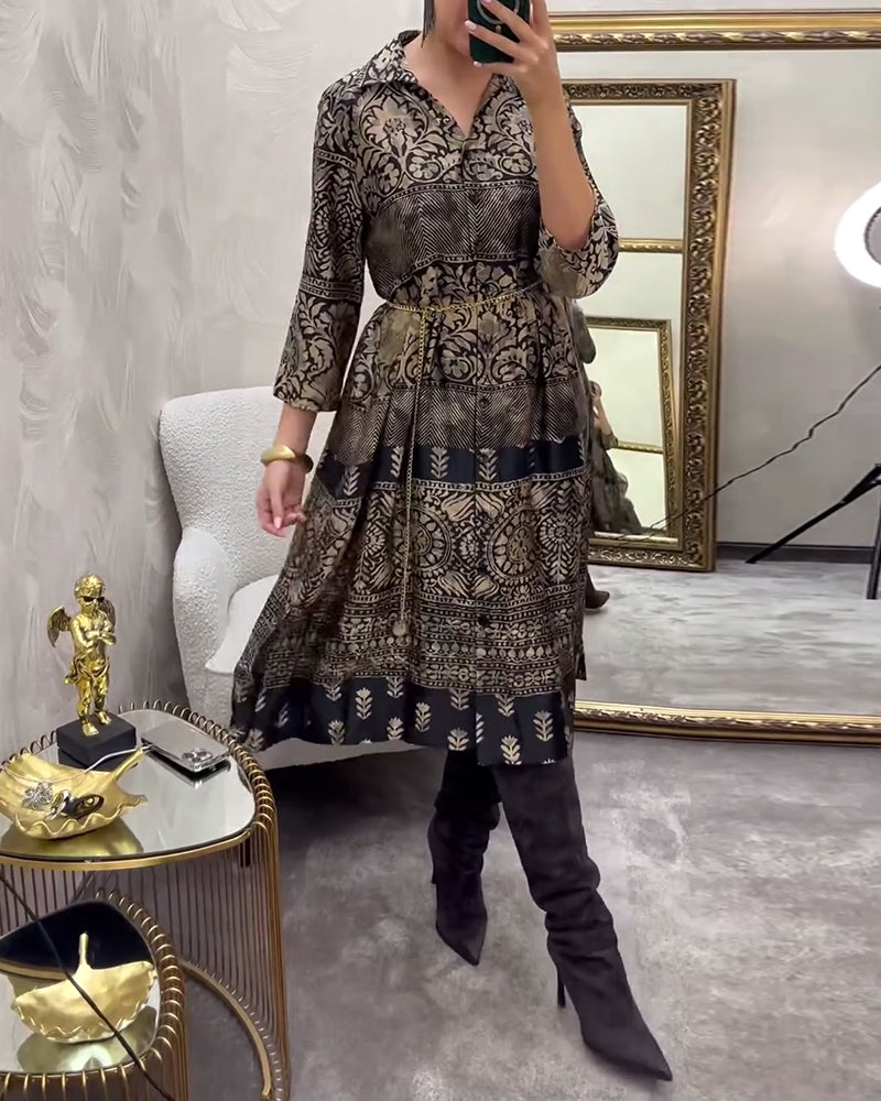 Robe décontractée imprimée à poche boutonnée