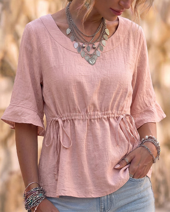 Blouse Col Rond Volant Cordon Uni