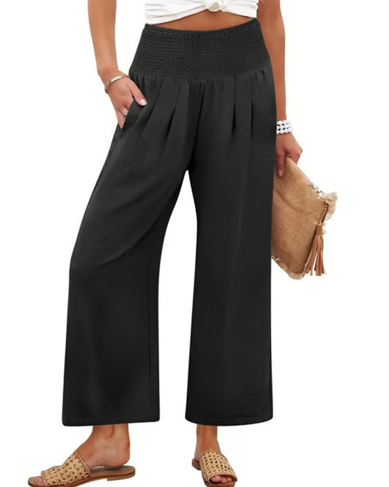 Pantalon Unie Taille Haute Large Jambe