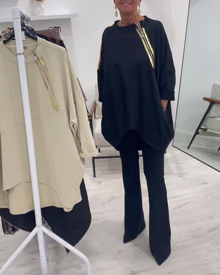 Sweat-shirt décontracté ample avec poches latérales zippées