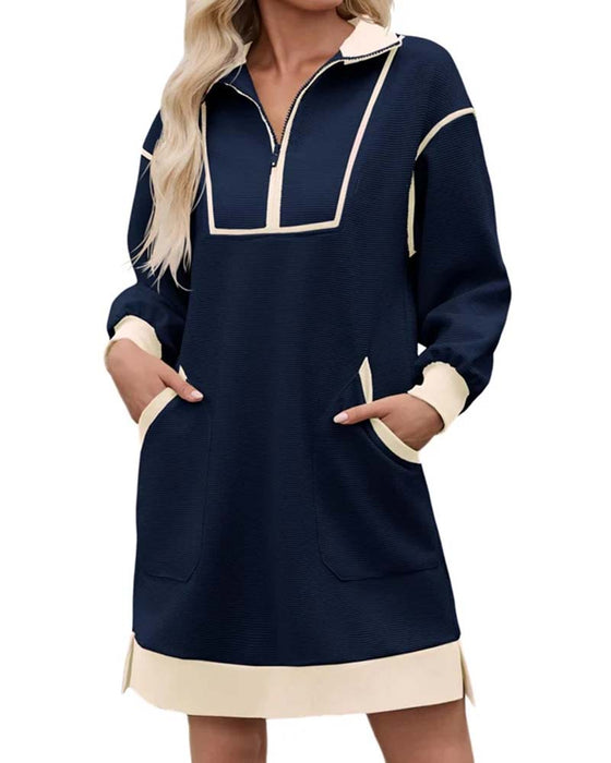 Robe Demi Zip Manches Longues Blocs De Couleurs Courte