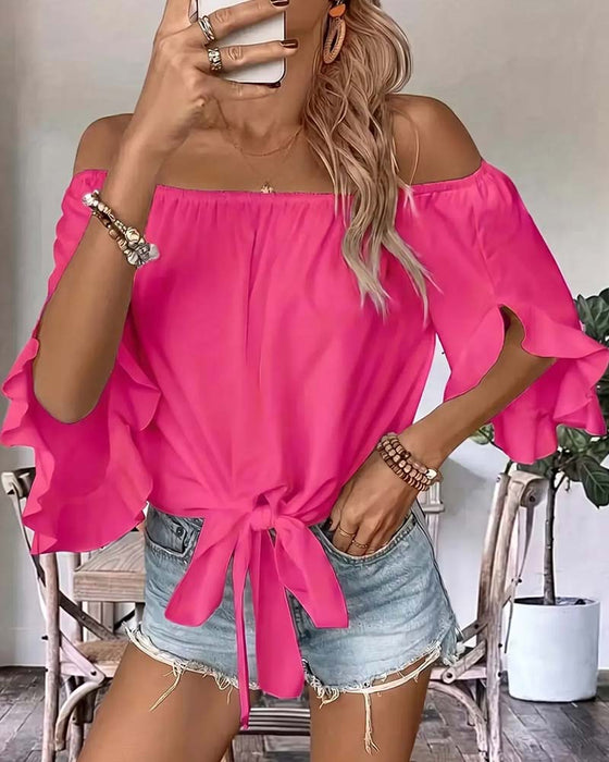 Blouse Bandage Off-Shoulder Manche Volantée