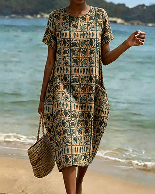 Robe Vintage Col Rond Poche