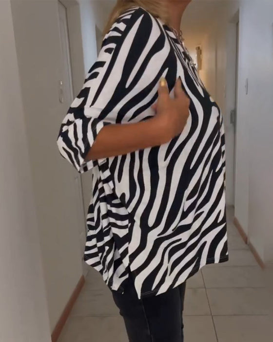 Haut décontracté à imprimé zèbre et col en V