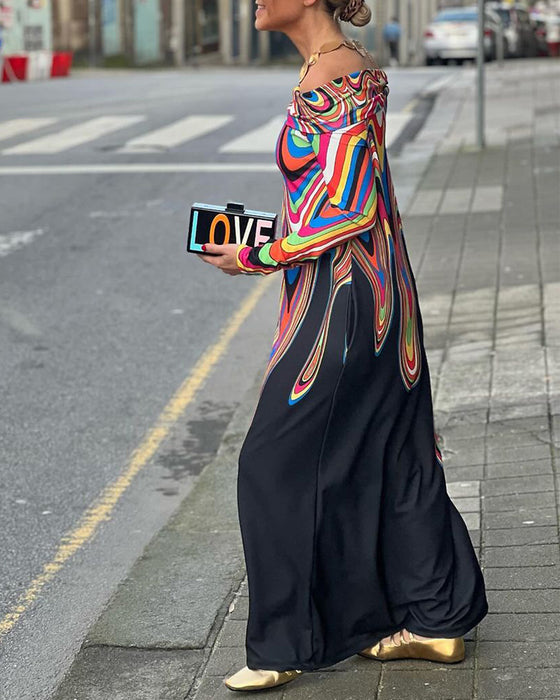 Robe longue élégante à manches longues et épaules dénudées