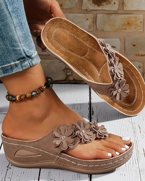 Sandales Femmes Florales Compensées Avec Lanières