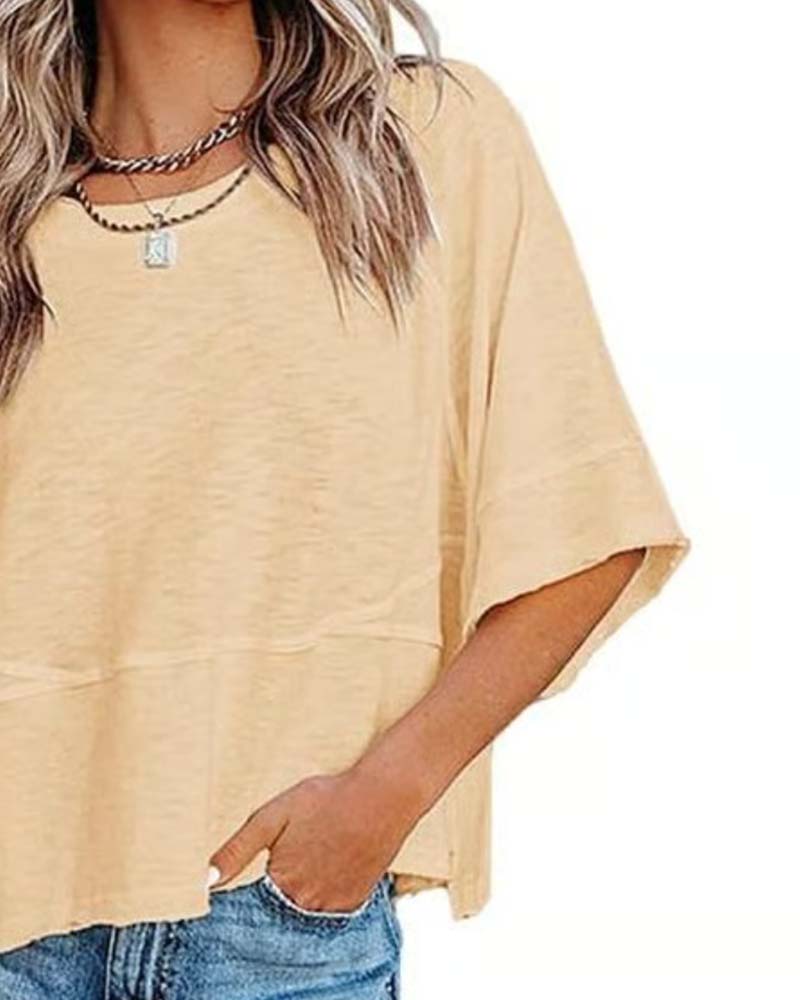 T-Shirt Panneau Unie Manche Évasée