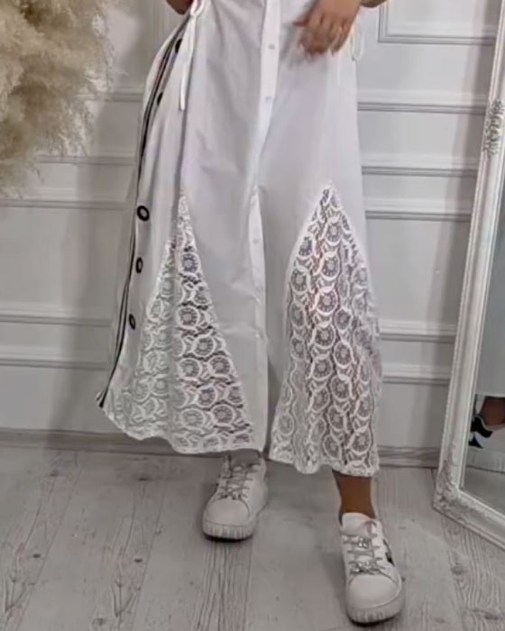 Robe Revers Dentelle Patchwork Sans Manches