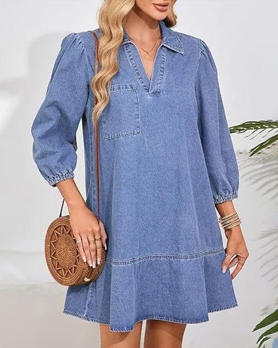 Robe décontractée à col en V et longueur genou