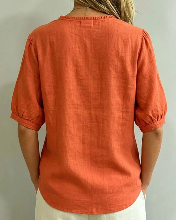 Blouse Volant Garniture Bouton Poche