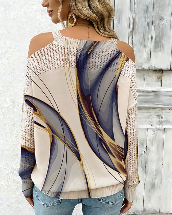 Pullover Élégant Imprimé Évidé Hors Épaule