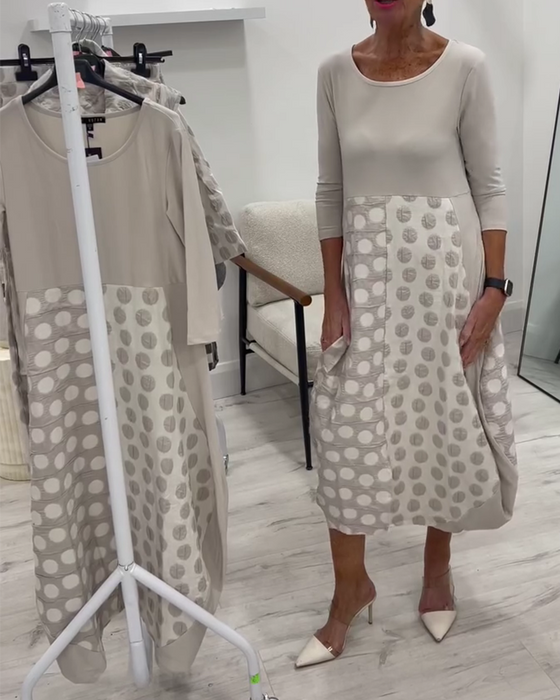 Robe Col Rond Pois Patchwork Tulipe