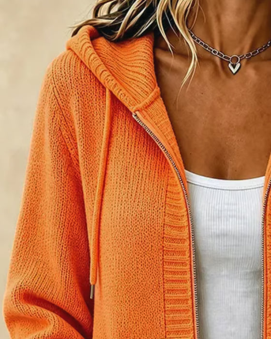 Sweater Manteau Capuche Fermeture Éclair Poche Cordon