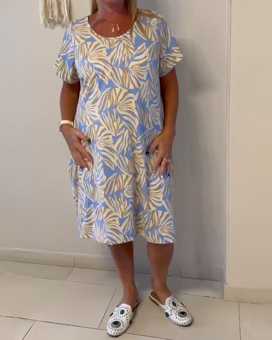 Robe Manche Courte Abstrait Imprimé Lâche