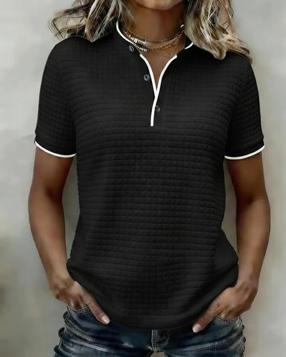 Haut Jersey Côtelé Boutonné Manches Courtes