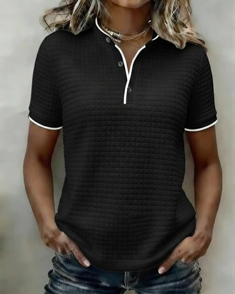 Haut Jersey Côtelé Boutonné Manches Courtes