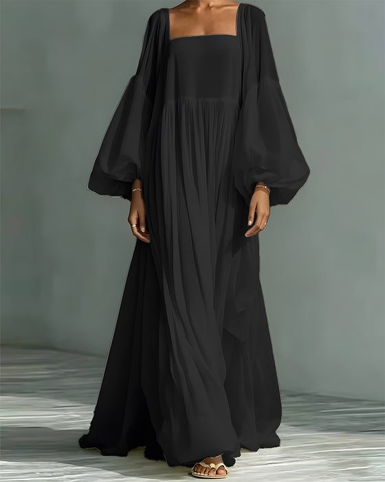 Robe Carré Encolure Manche Bouffante Fée Maxi