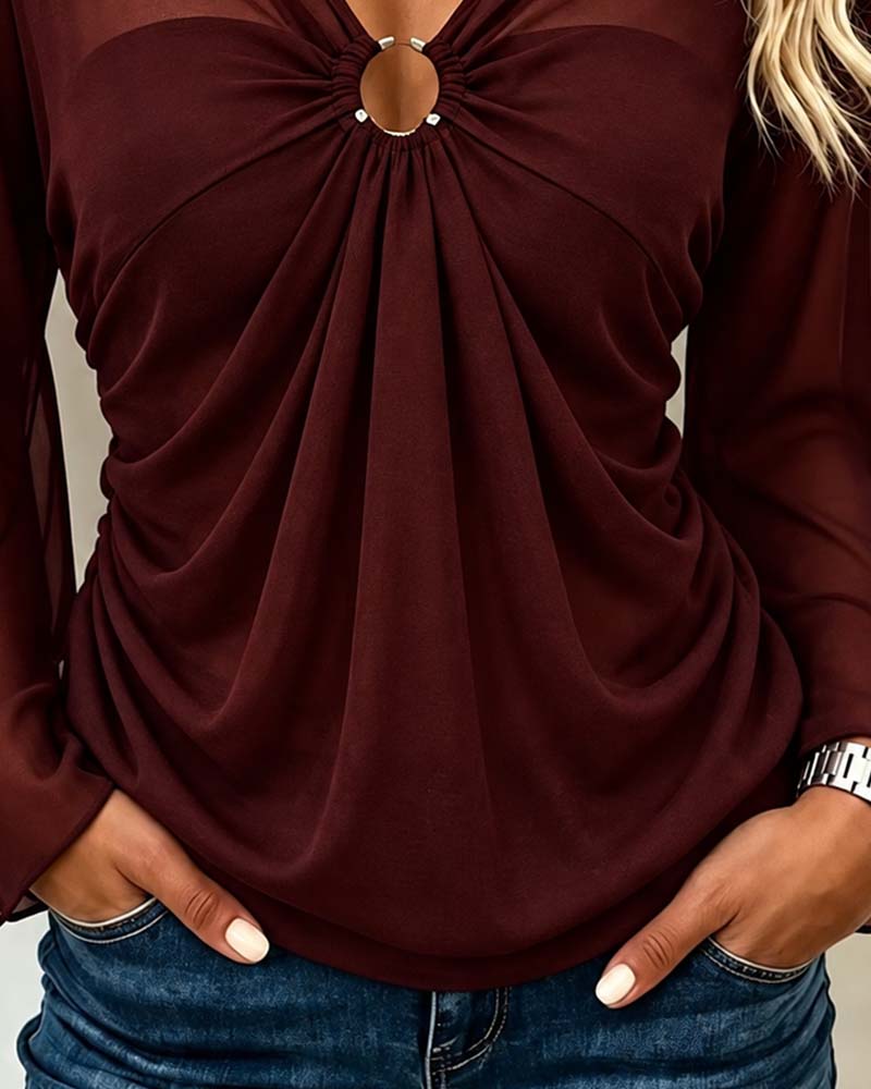 Blouse Col V Anneau Métallique Twist